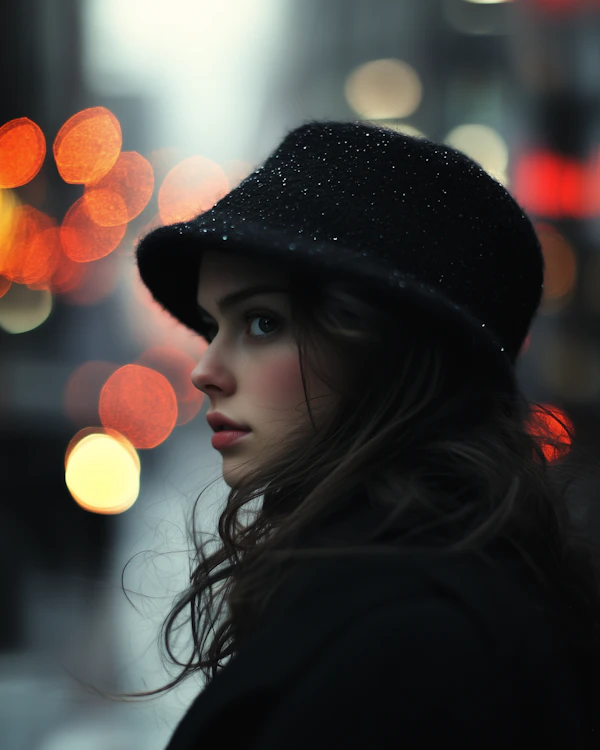 Contemplative Woman in Urban Bokeh