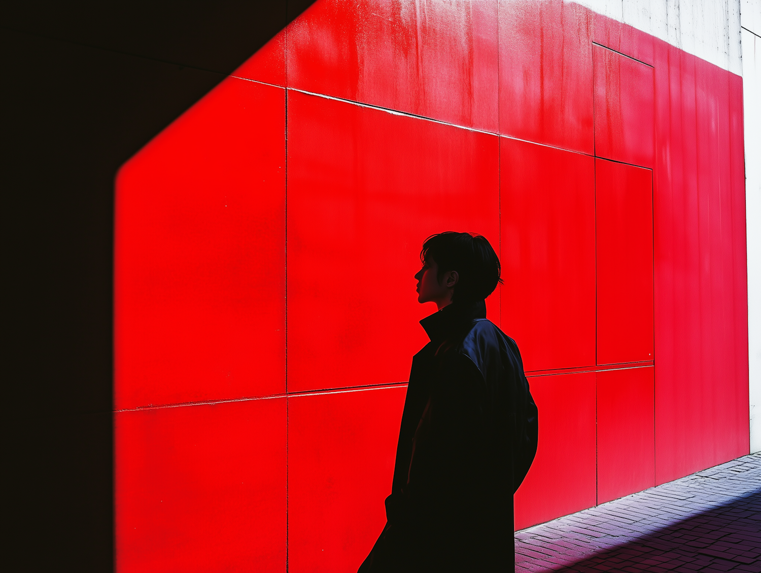 Silhouette Against Red Wall