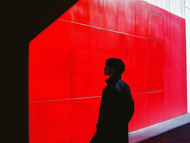 Silhouette Against Red Wall