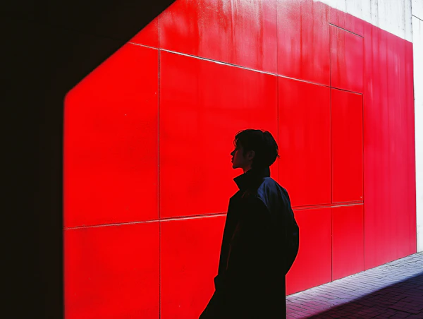 Silhouette Against Red Wall