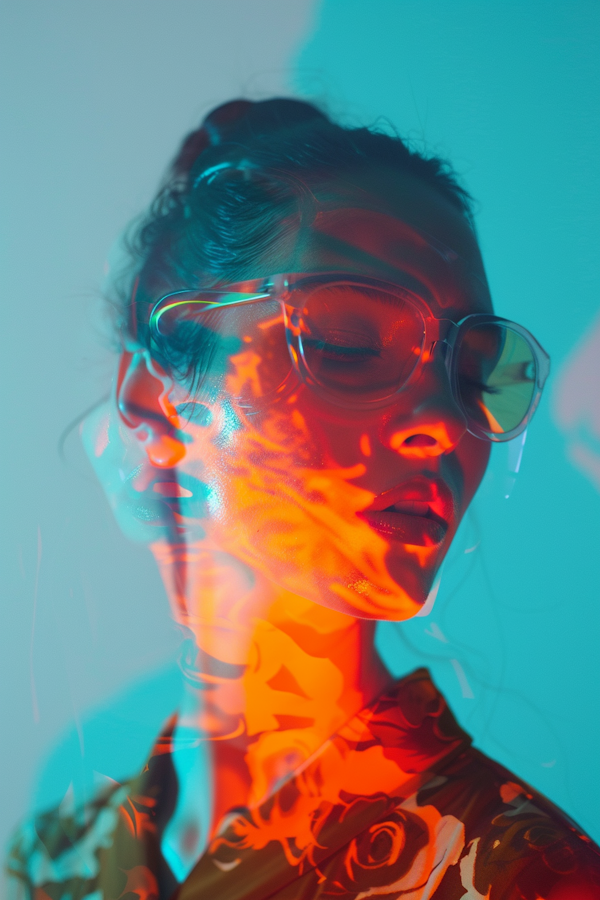 Neon-Lit Woman Portrait