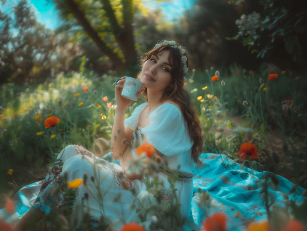 Tranquil Moment in Flower Garden