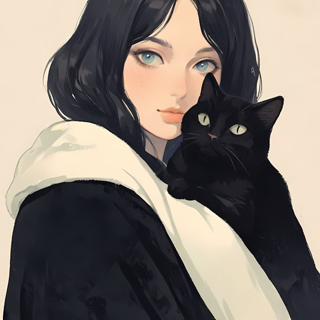 Woman with Black Cat