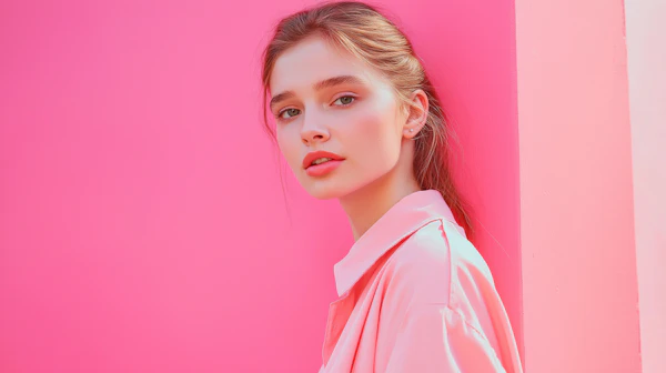 Woman Against Pink Wall