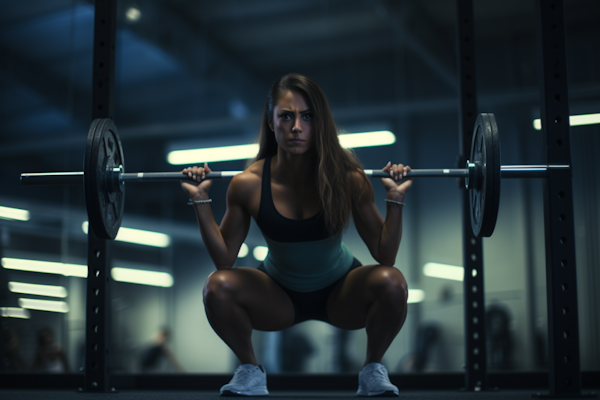 Determined Athlete in Dynamic Gym Squat