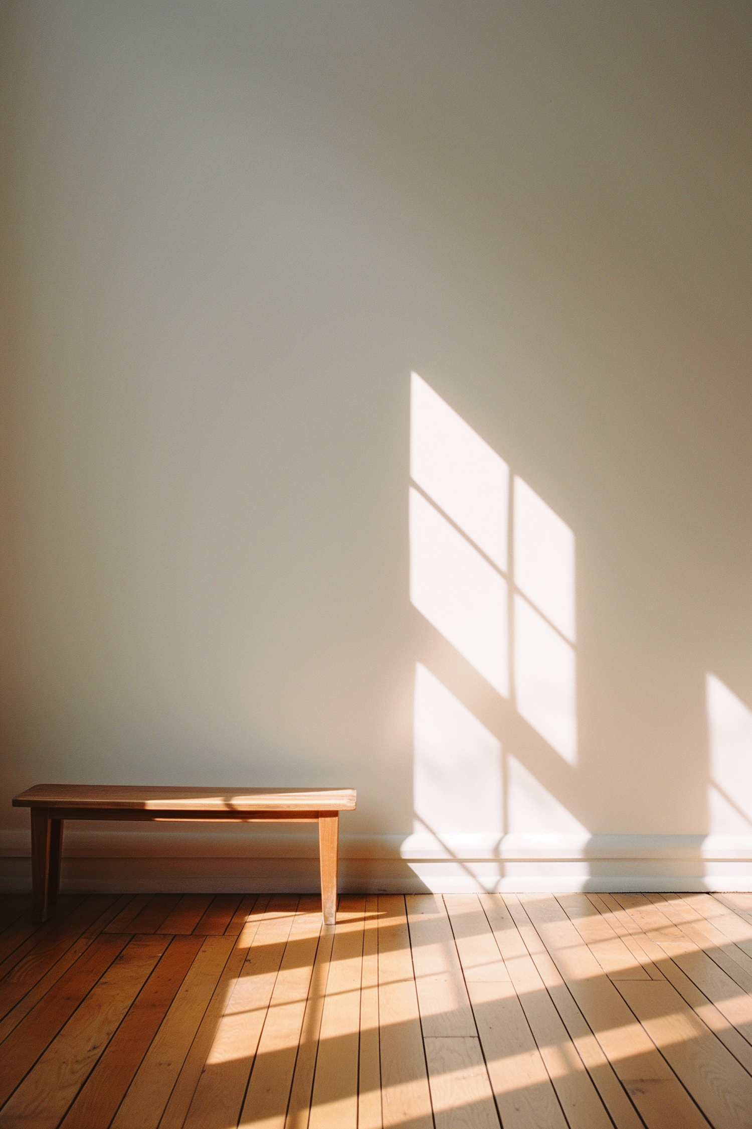 Serene Minimalist Interior with Wooden Bench