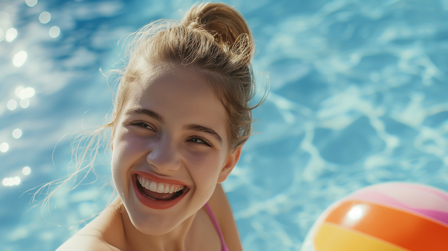 Joyful Woman in Swimming Pool