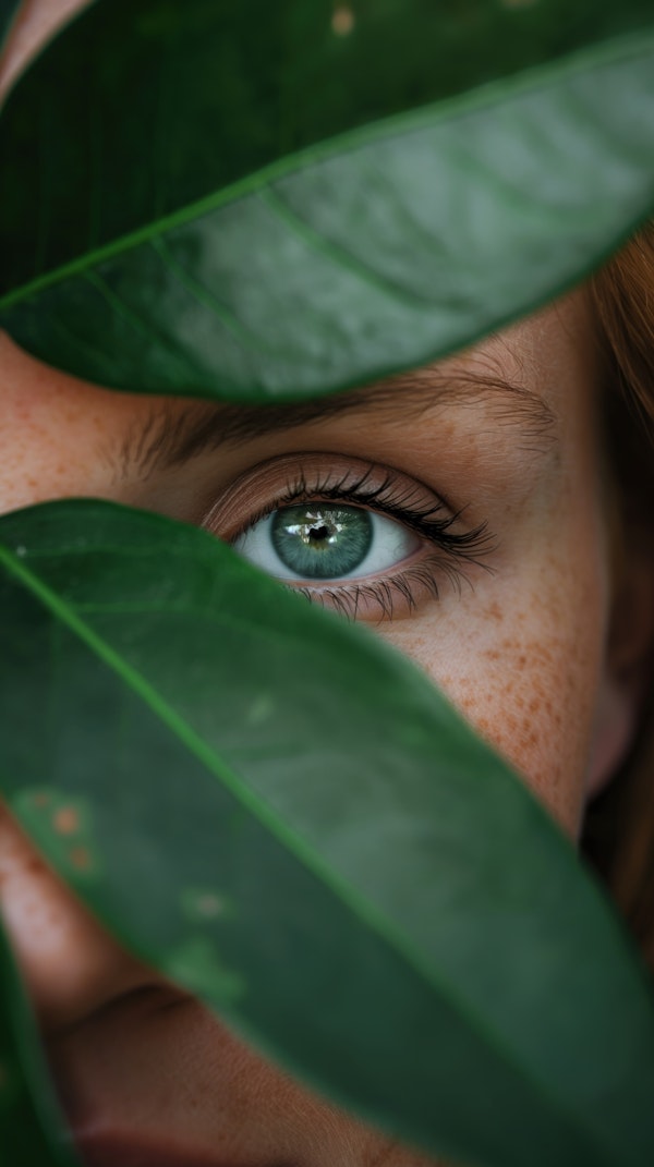 Human Eye Amidst Green Leaves