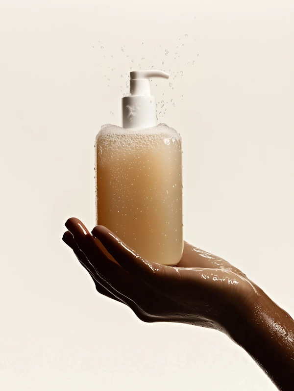 Hand Holding Pump Bottle