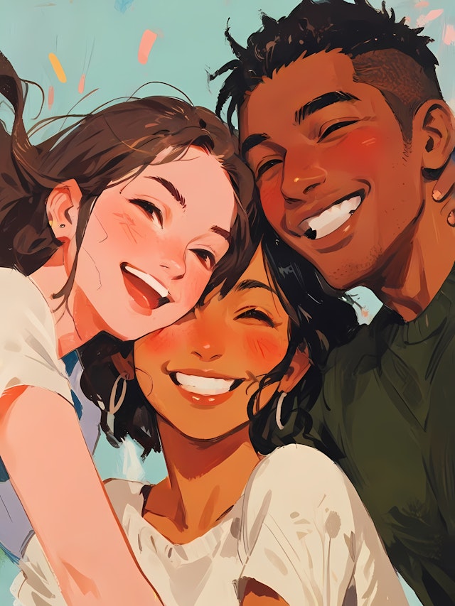 Joyful Friends Embrace