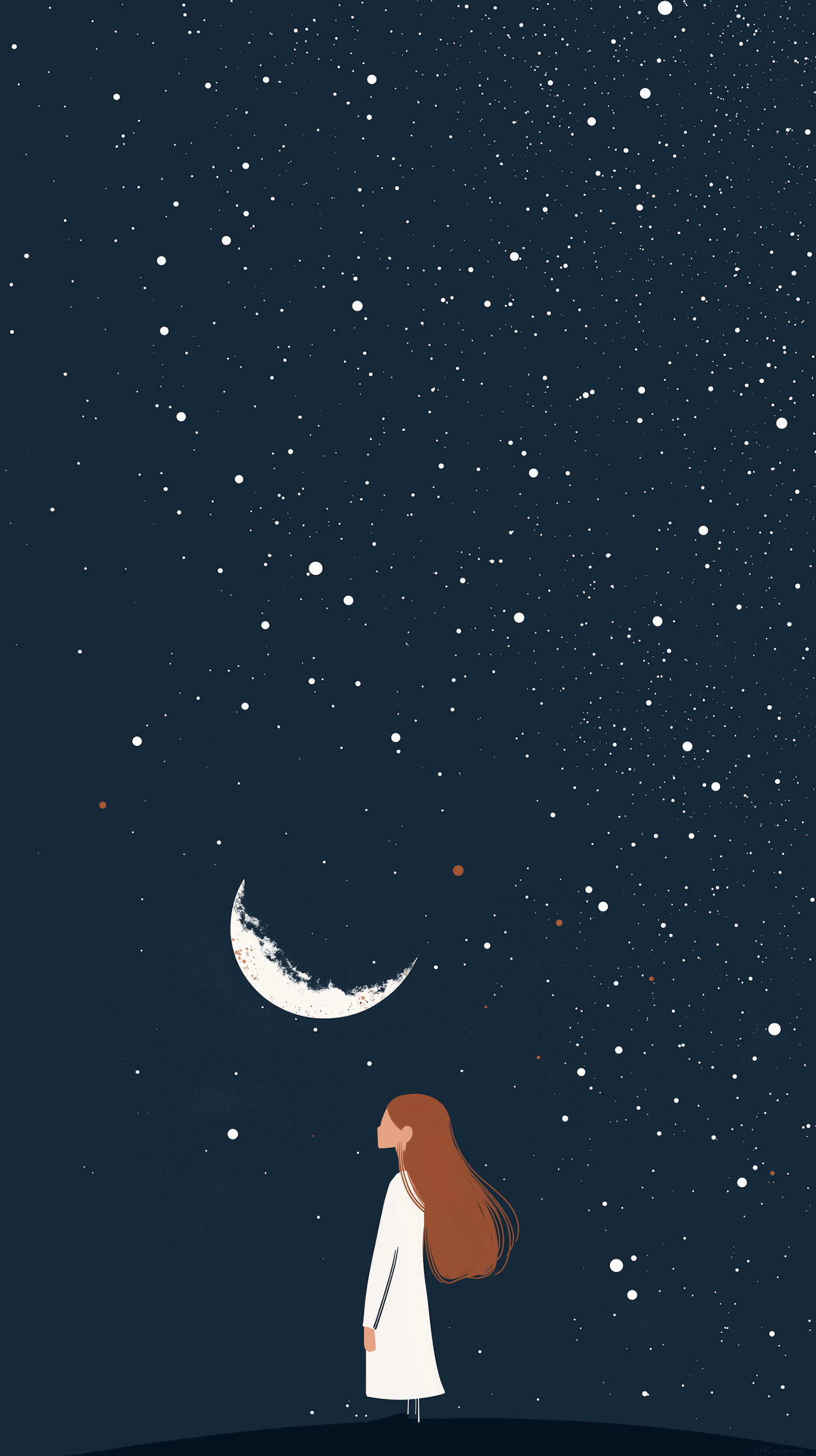 Contemplative Girl Under Starlit Sky