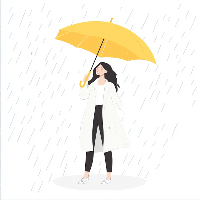 Woman with Yellow Umbrella in the Rain