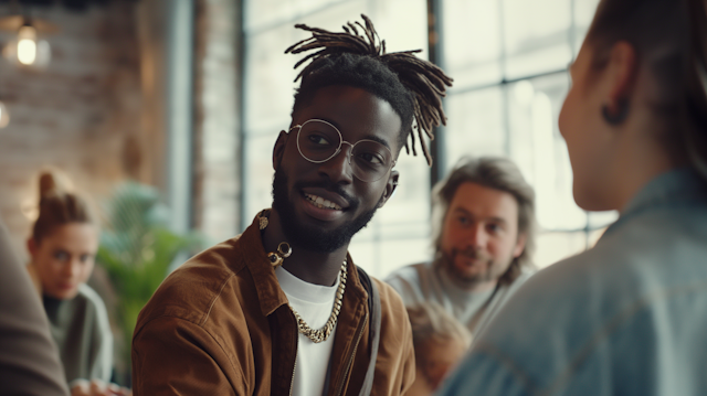 Fashionable Young Man in Social Setting