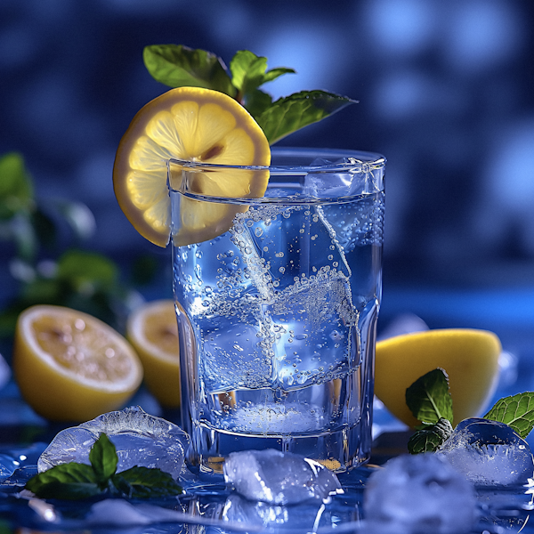 Refreshing sparkling water with Lemon, Ice and Mint