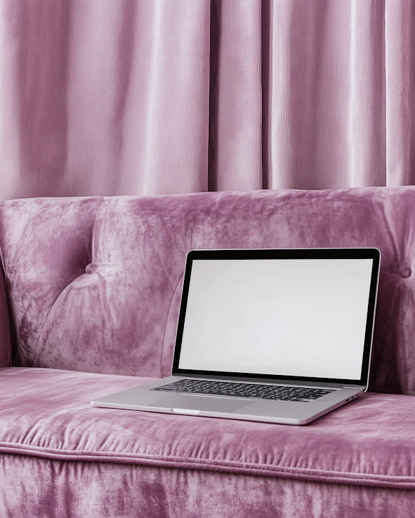 Laptop on Velvet Sofa