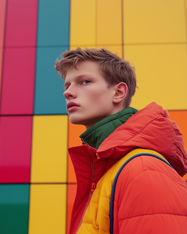 Contemplative Youth in Vibrant Jacket