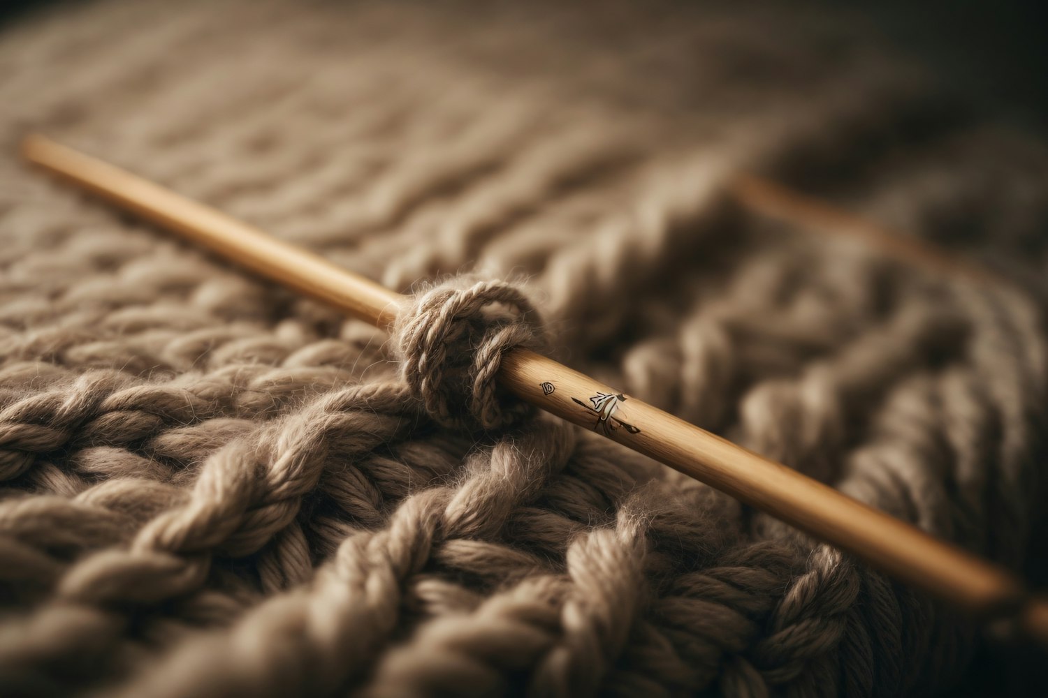 Close-up of Knitting Needle and Yarn