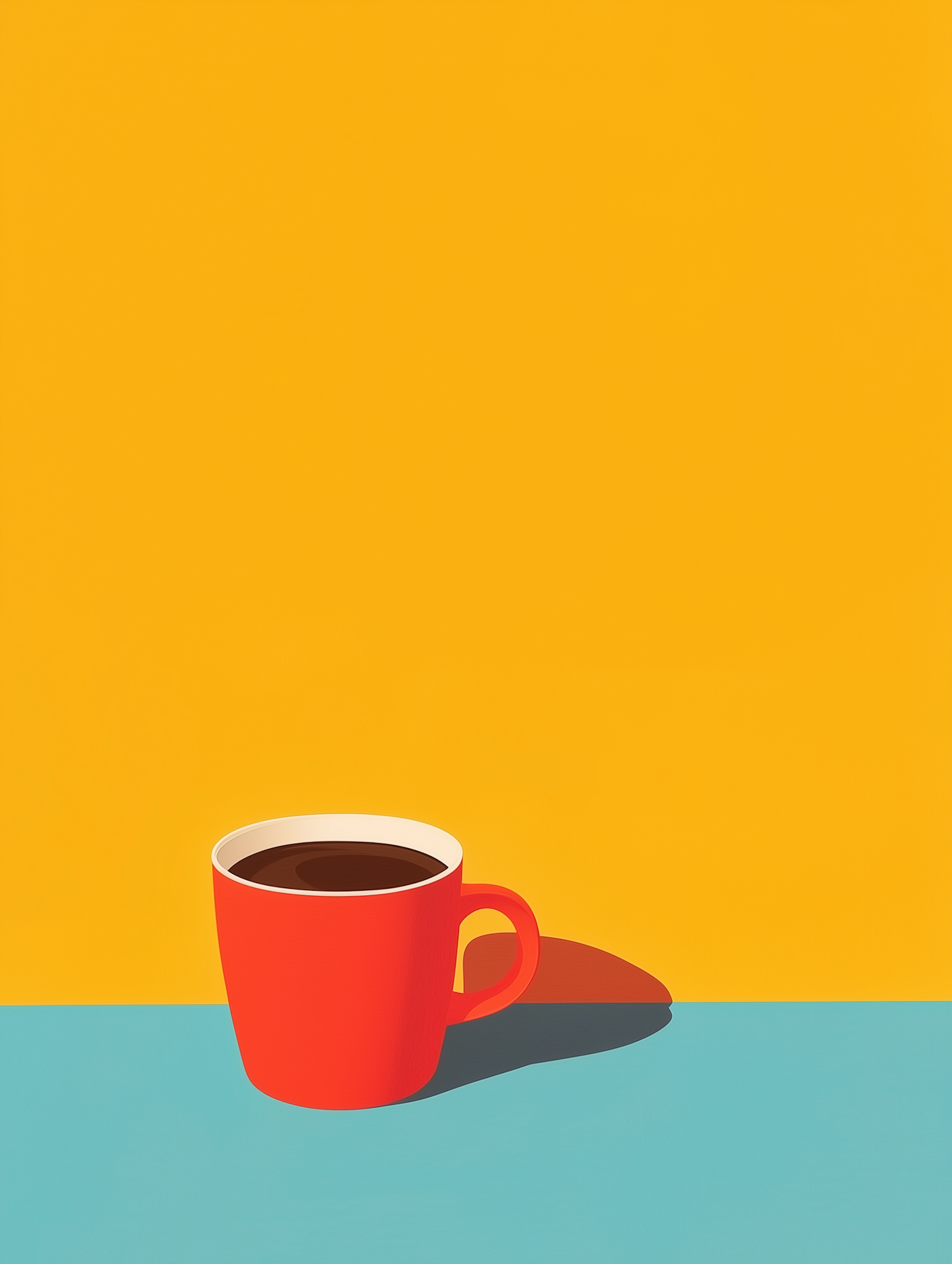 Minimalist Red Coffee Cup on Turquoise Surface