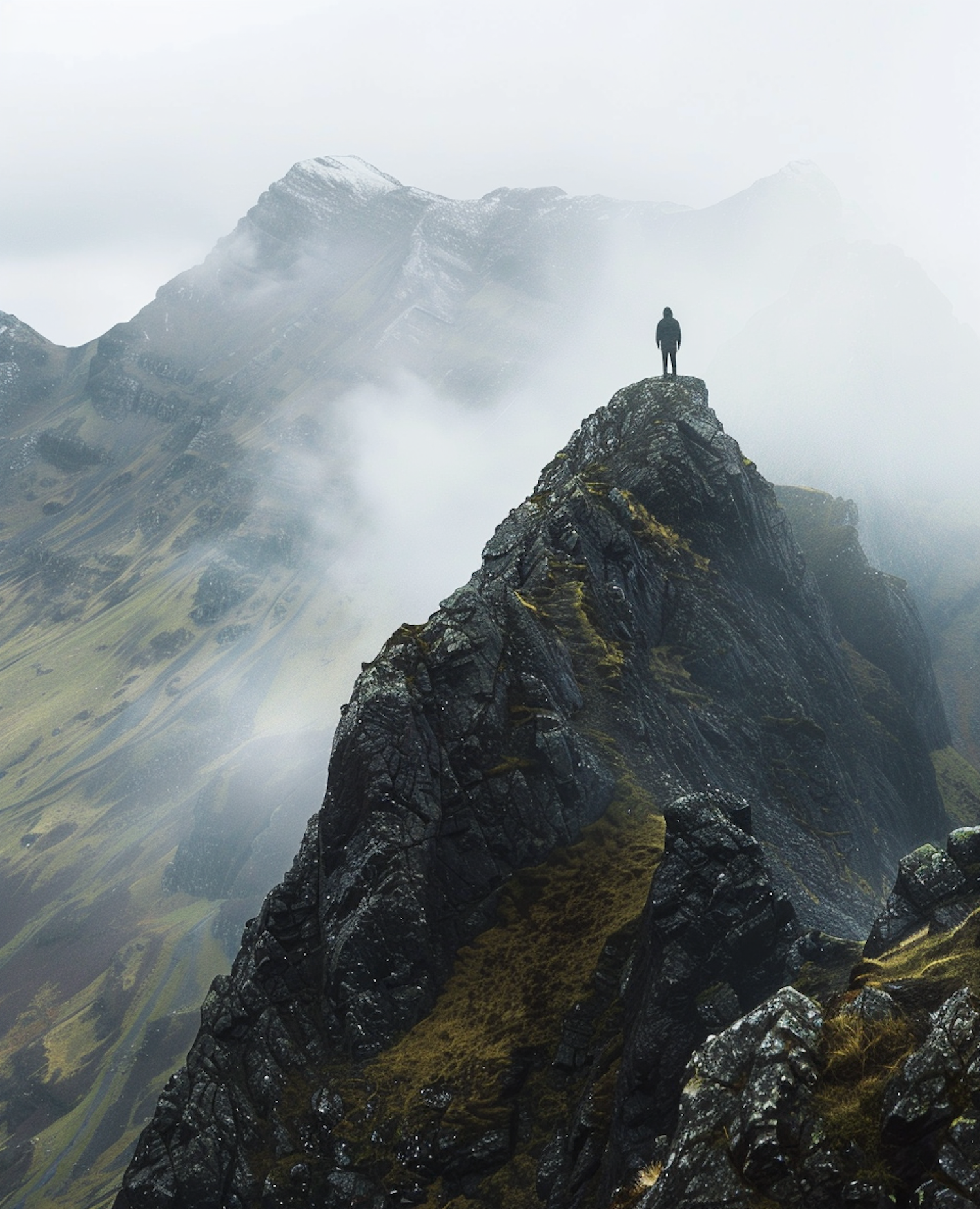 Solitary Figure on Mountain Ridge