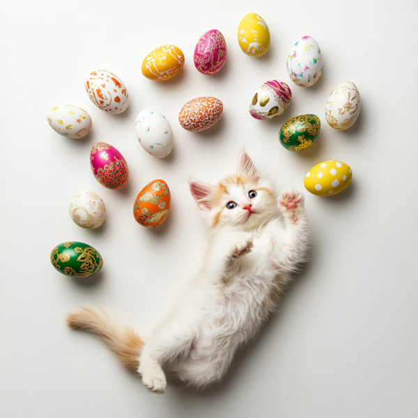 Kitten with Easter Eggs