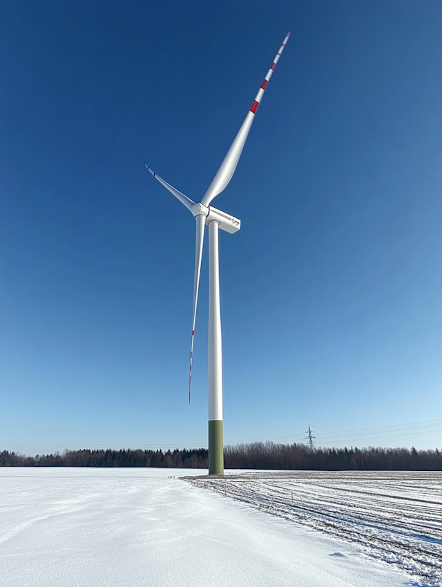 Wind Turbine in Snowy Field