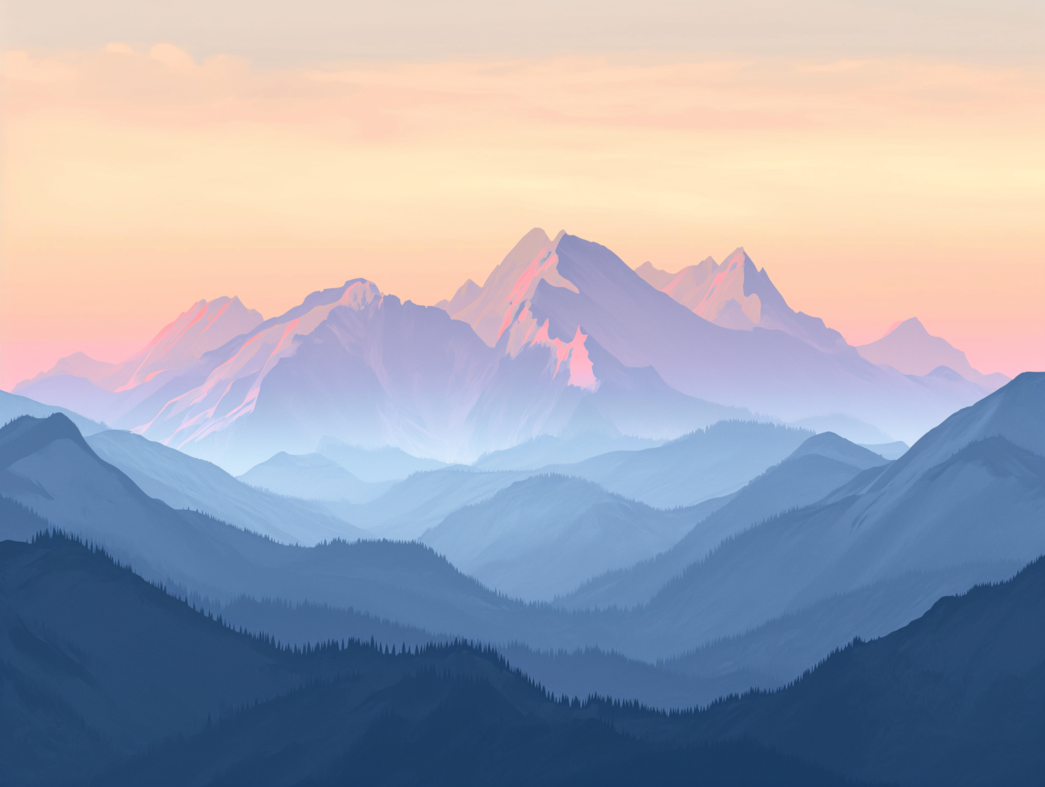 Tranquil Dawn in the Layered Mountains