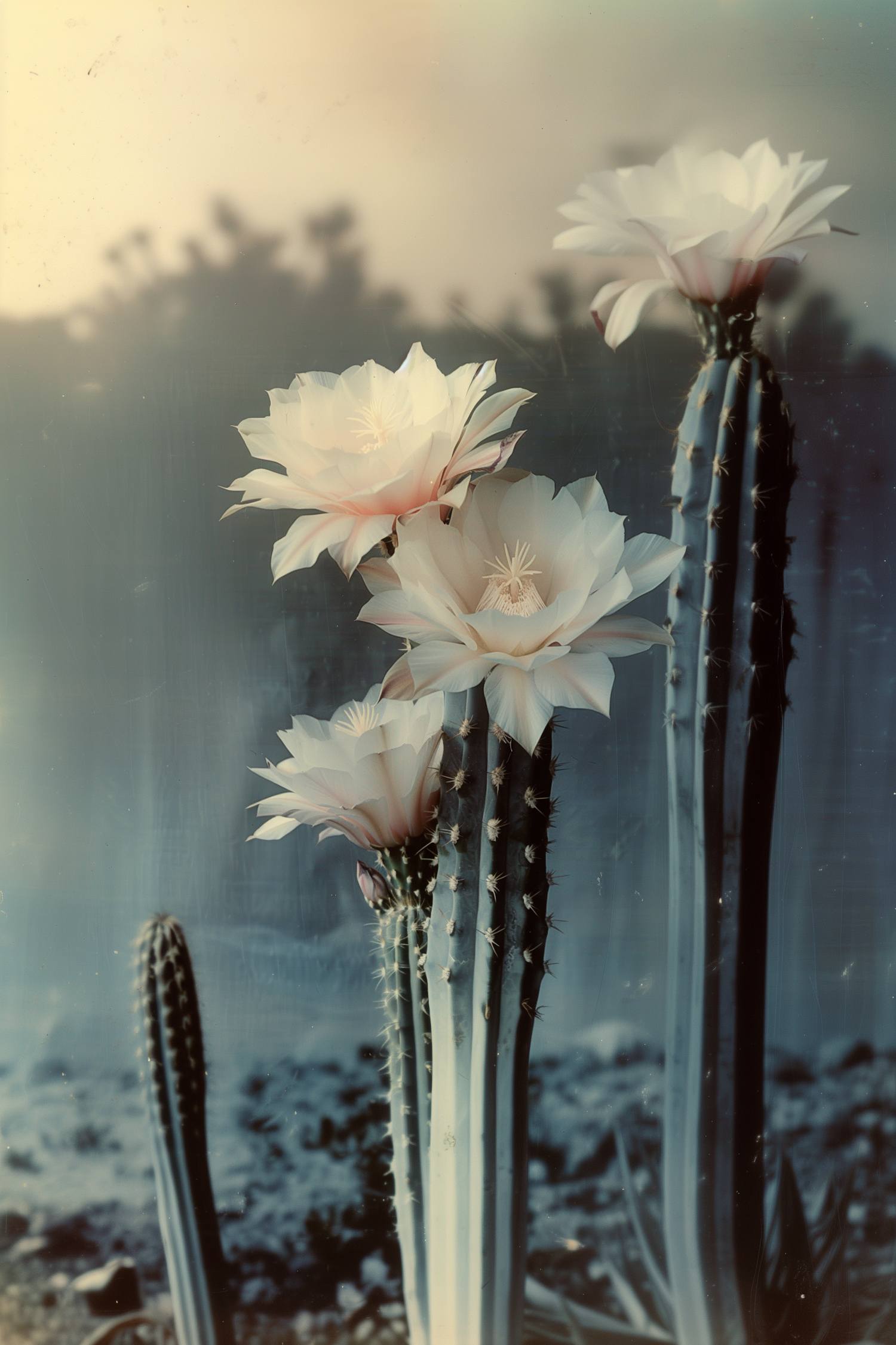 Blooming Cacti in Ethereal Light