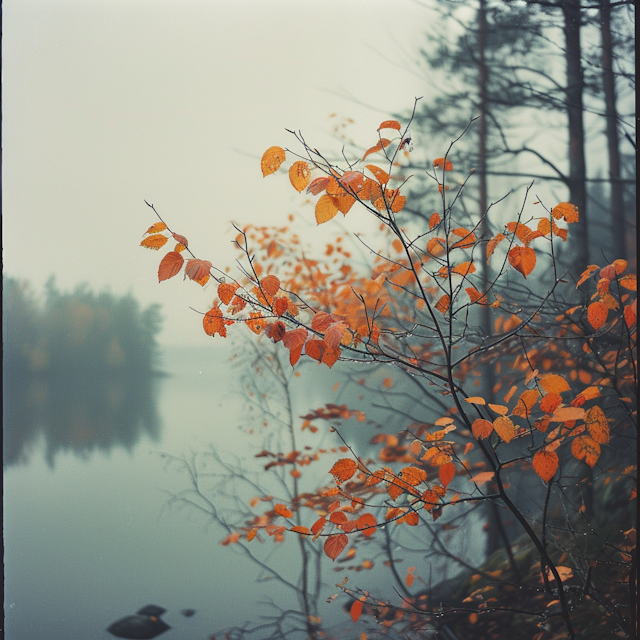 Misty Autumn Lake Scene