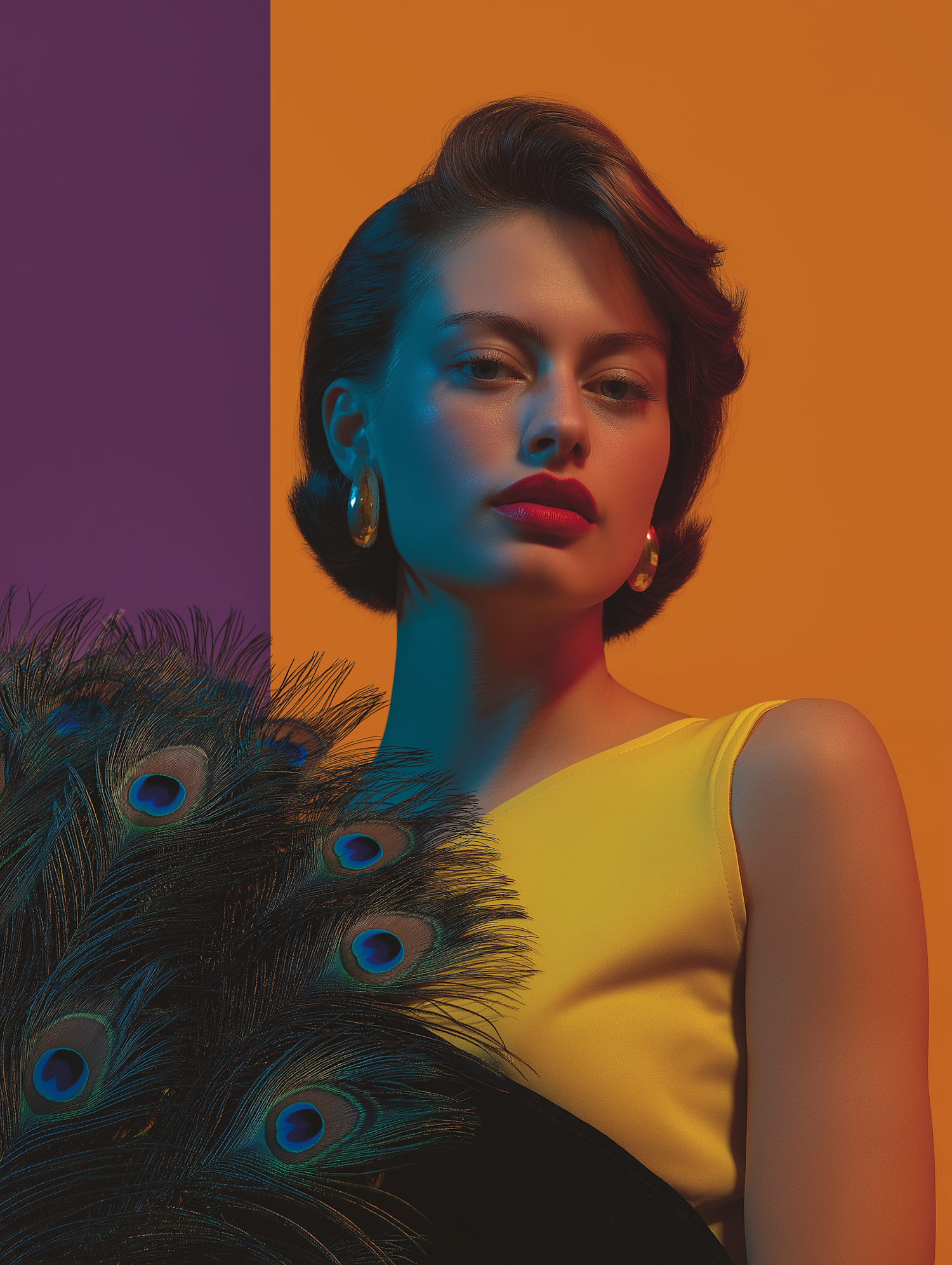 Artistic Portrait with Peacock Feathers