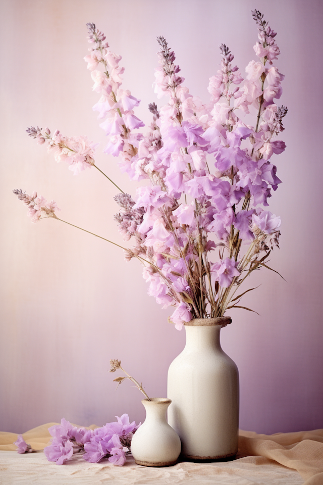 Rustic Elegance: Serene Purple Floral Still Life