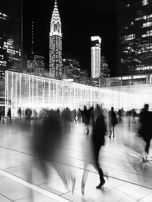 Nighttime Urban Plaza