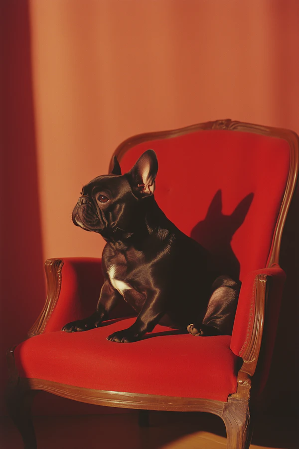 French Bulldog on Red Armchair