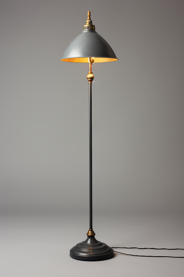 Elegance Noir Floor Lamp with Metallic Dome and Golden Accents