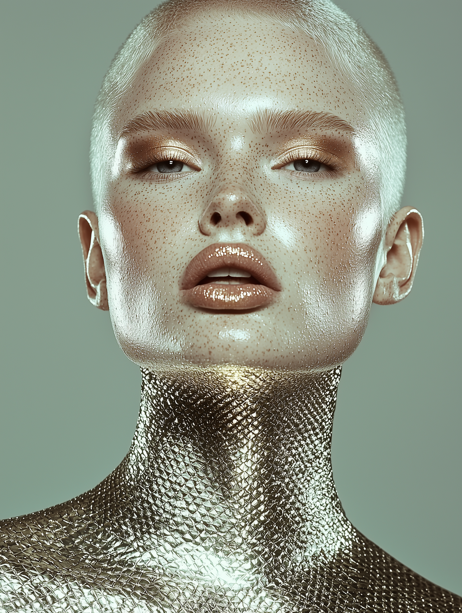 Futuristic Portrait with Metallic Sheen