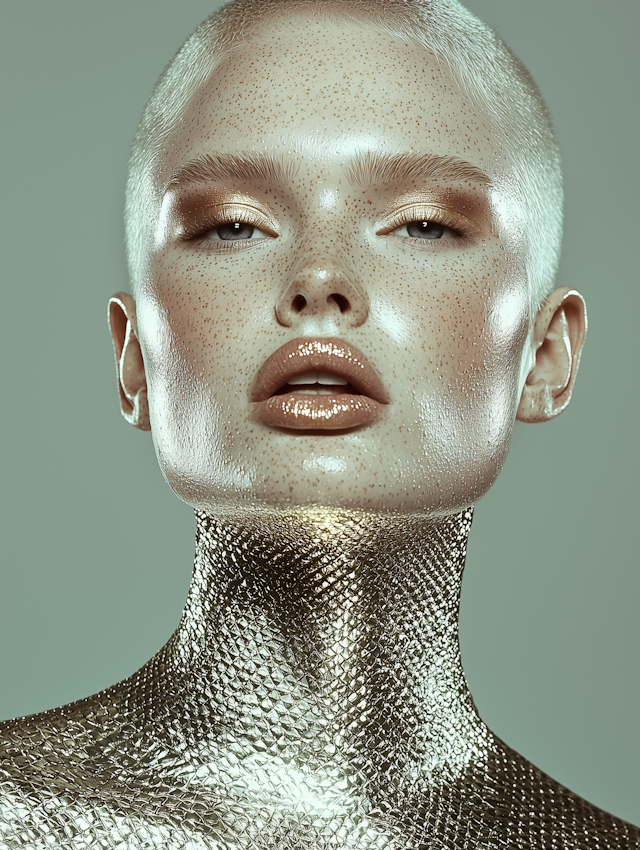 Futuristic Portrait with Metallic Sheen