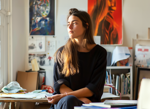 Contemplative Young Woman at Home