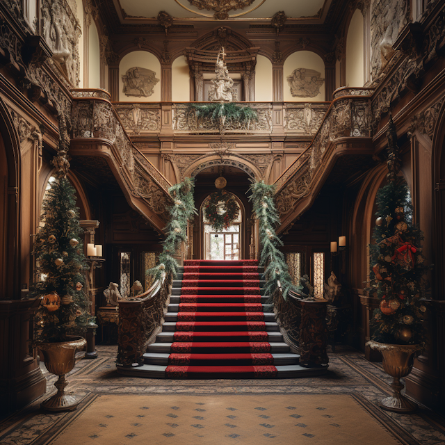 Grand Victorian Christmas Hallway