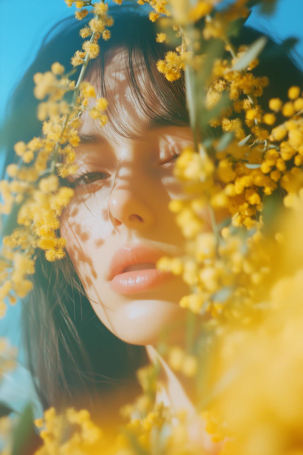 Woman with Mimosa Flowers