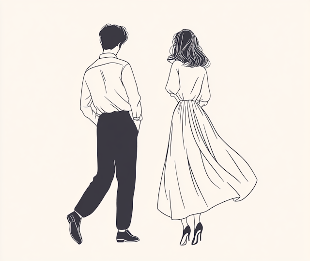 Minimalist Illustration of a Couple Walking