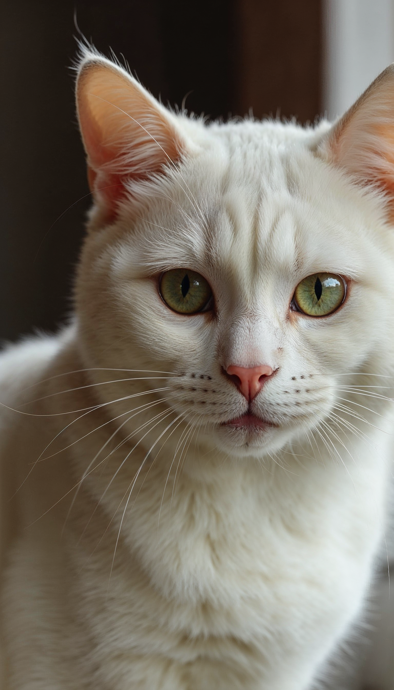 Close-up of White Cat with Green Eyes