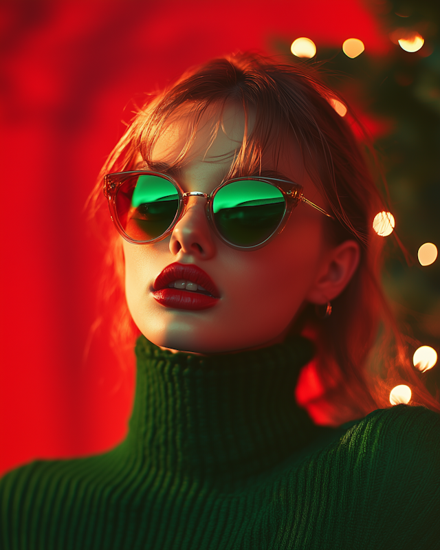 Stylish Portrait with Green and Red Contrast