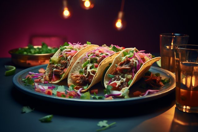 Gourmet Trio of Tacos on Blue Plate