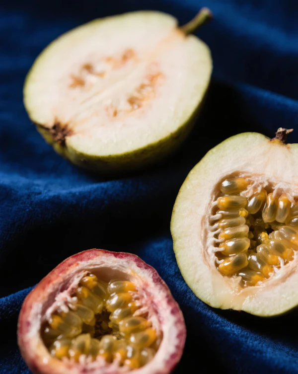 Fruits on Blue Fabric