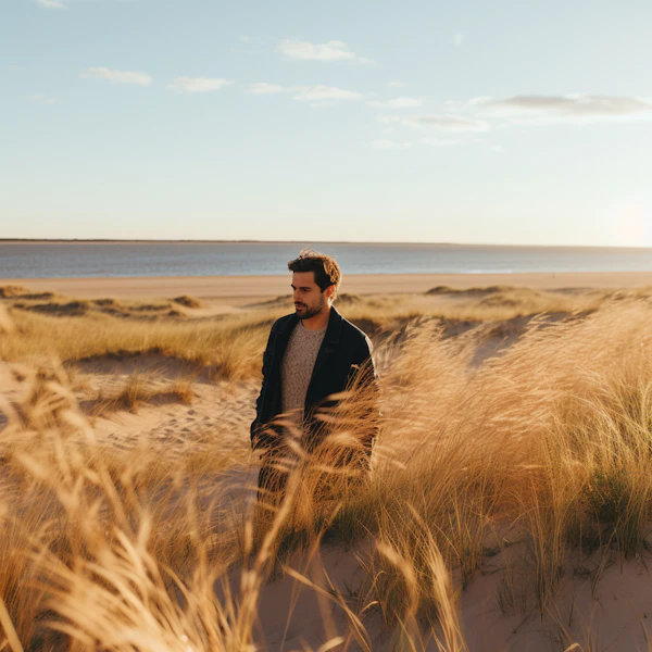 Contemplative Man in Golden Dunes