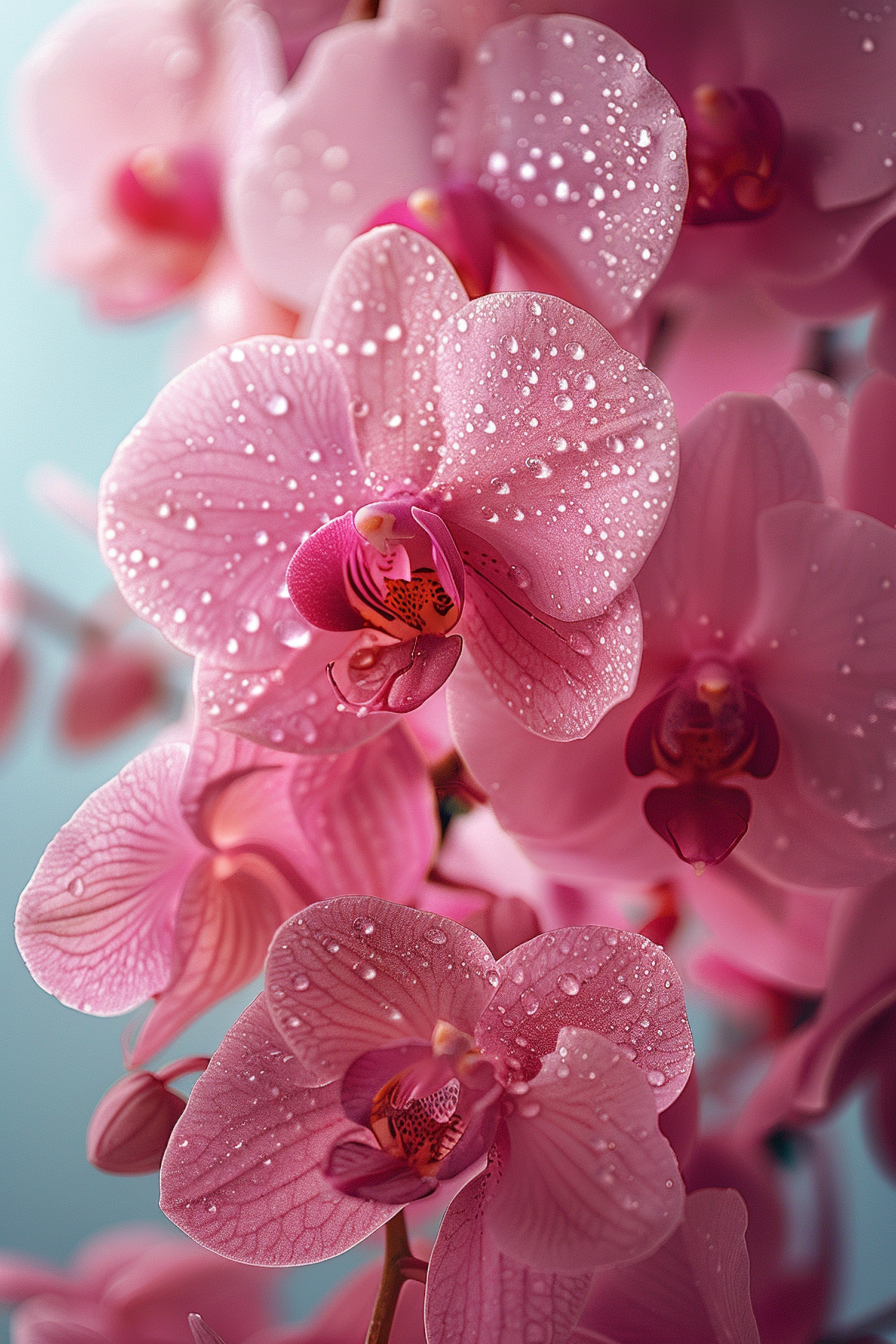 Close-up of Pink Orchids with Water Droplets