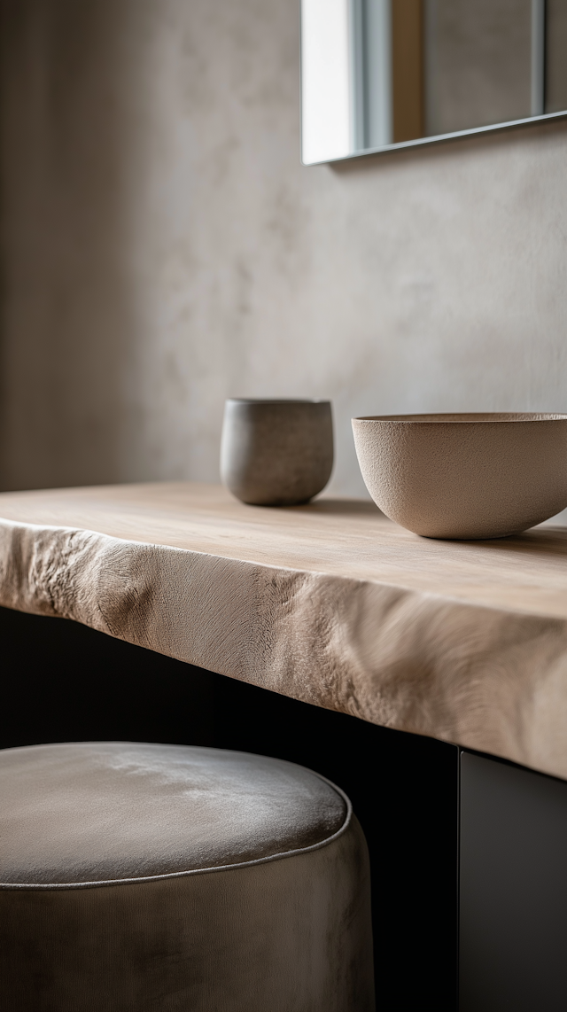 Minimalist Interior with Wooden Table and Ceramic Vessels