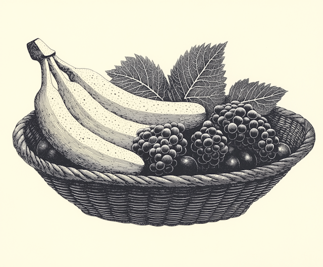 Monochrome Fruit Basket Illustration