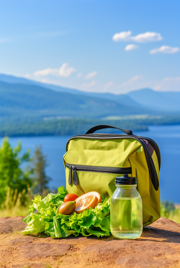 Healthy Outdoor Picnic Scene with Scenic Lakeview