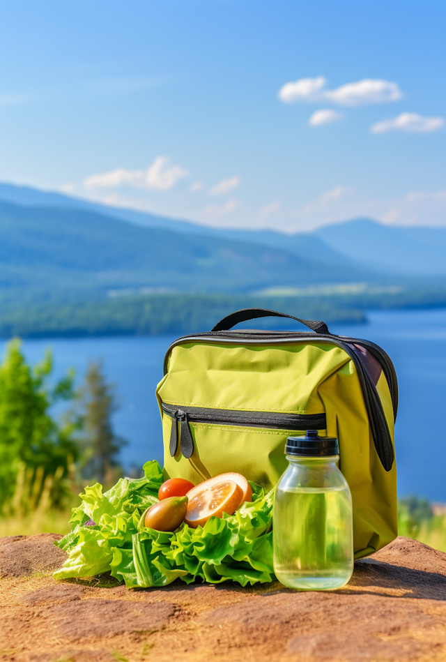 Healthy Outdoor Picnic Scene with Scenic Lakeview