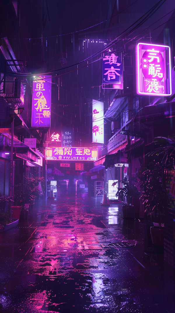 Deserted Japanese Street at Night Under Rain